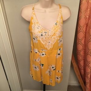 Yellow Floral Romper with Lace